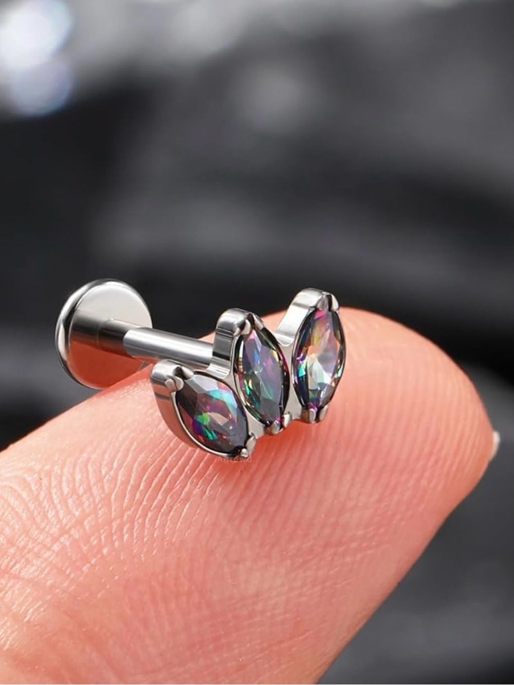 Marquise Crystal Triple Stud Earring - Mystic Aurora